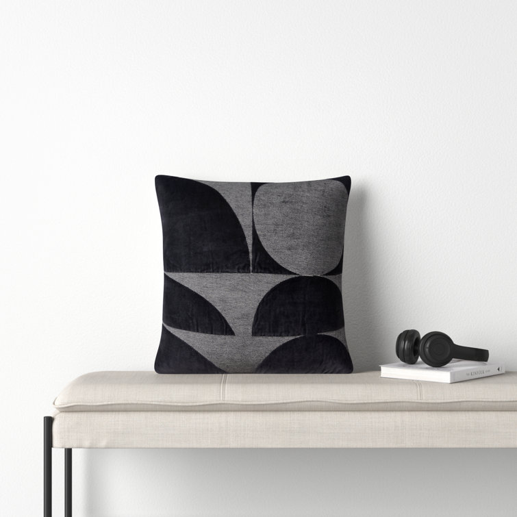 Dark Gray Embroidered Cotton Square Throw Pillow Set