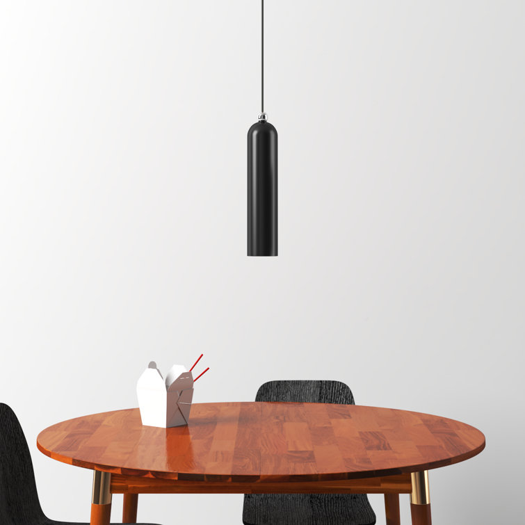 Shiny Black Metal Cylinder Pendant Light