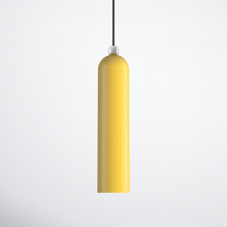 Shiny Yellow Metal Cylinder Pendant Light