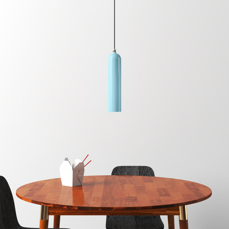 Shiny Baby Blue Metal Cylinder Pendant Light