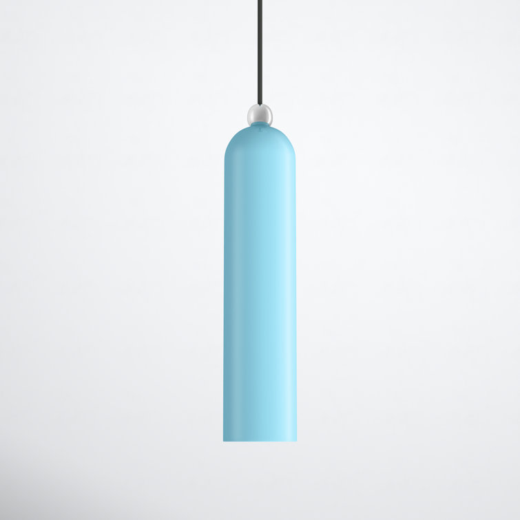 Shiny Baby Blue Metal Cylinder Pendant Light