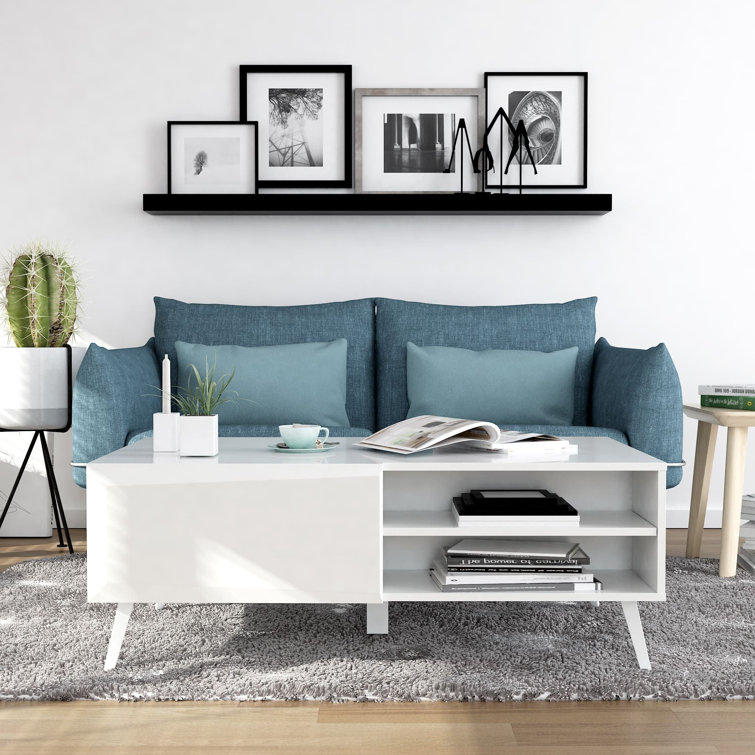 White Gloss Rectangular Coffee Table with Storage