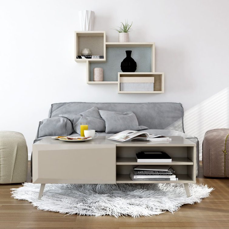 Altus 43" Gray Gloss Wood Coffee Table with Storage