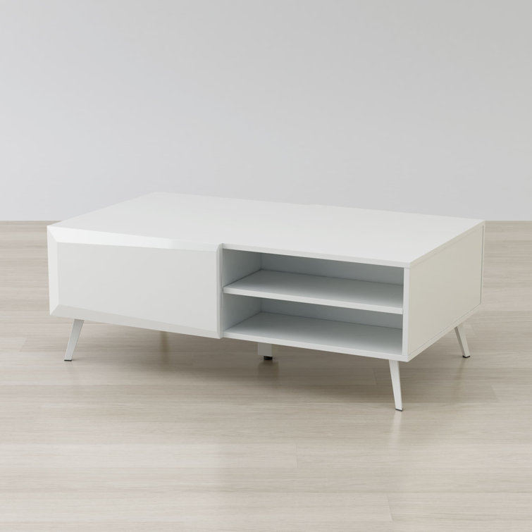 White Gloss Rectangular Coffee Table with Storage