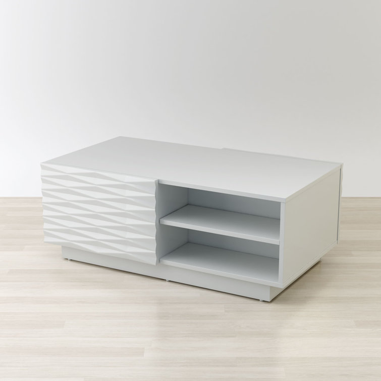 White Gloss Rectangular Wood Coffee Table with Storage