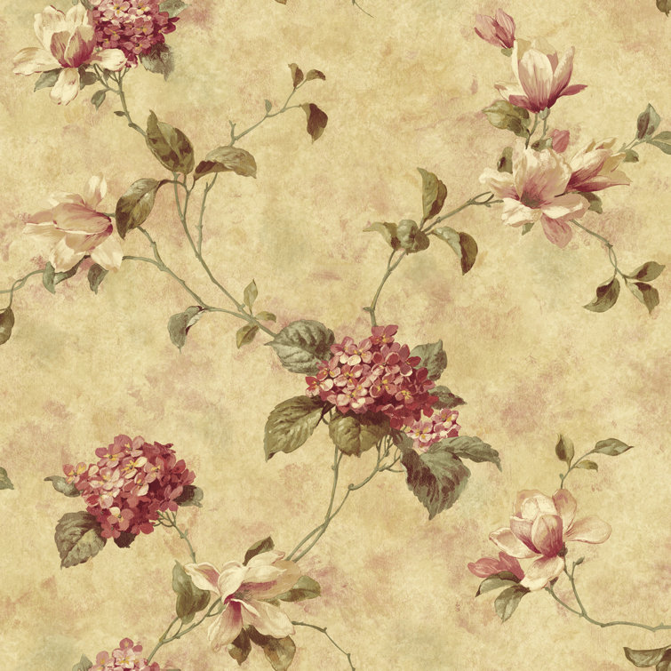 Maroon and Yellow Floral Trail Pre-pasted Wallpaper