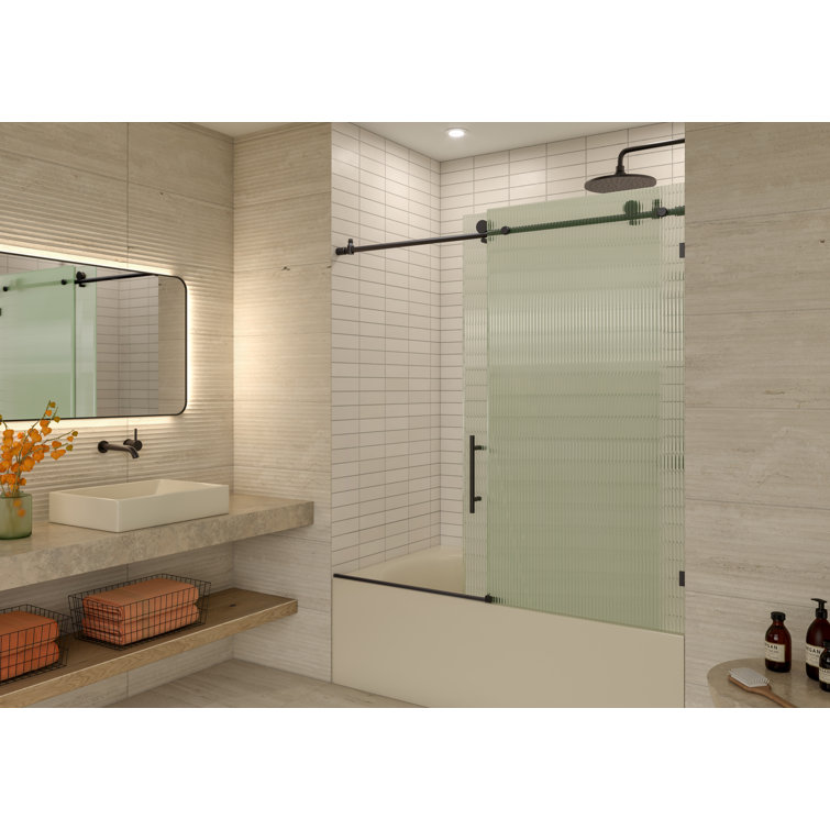 Galaxy 60" Frameless Fluted Glass Sliding Bathtub Door