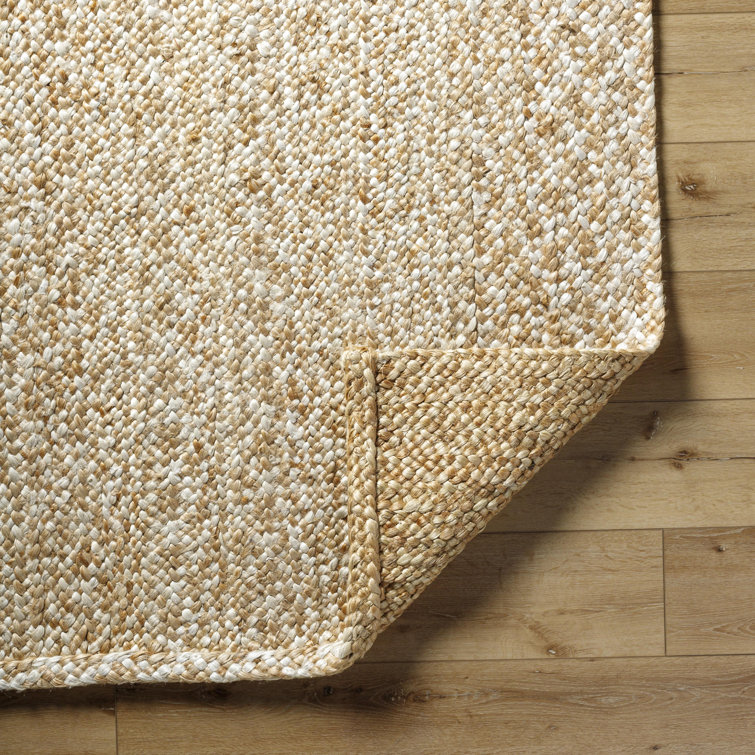 Handmade Beige and Off-White Jute Rectangular Rug 5' x 7'