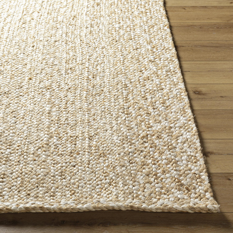 Handmade Beige and Off-White Jute Rectangular Rug 5' x 7'