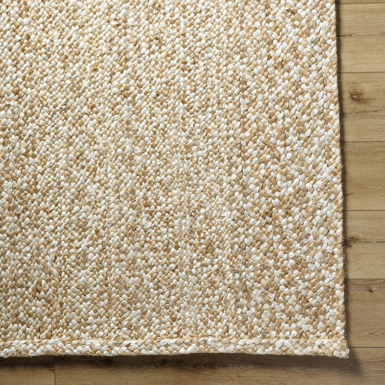 Handmade Beige and Off-White Jute Rectangular Rug 5' x 7'