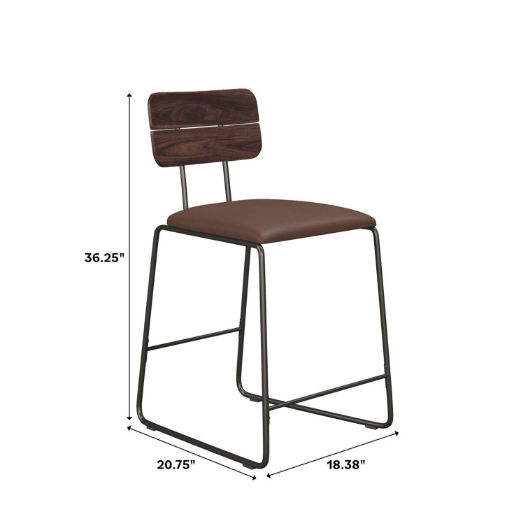 Brown Leather and Wood Swivel Counter Stool with Metal Frame