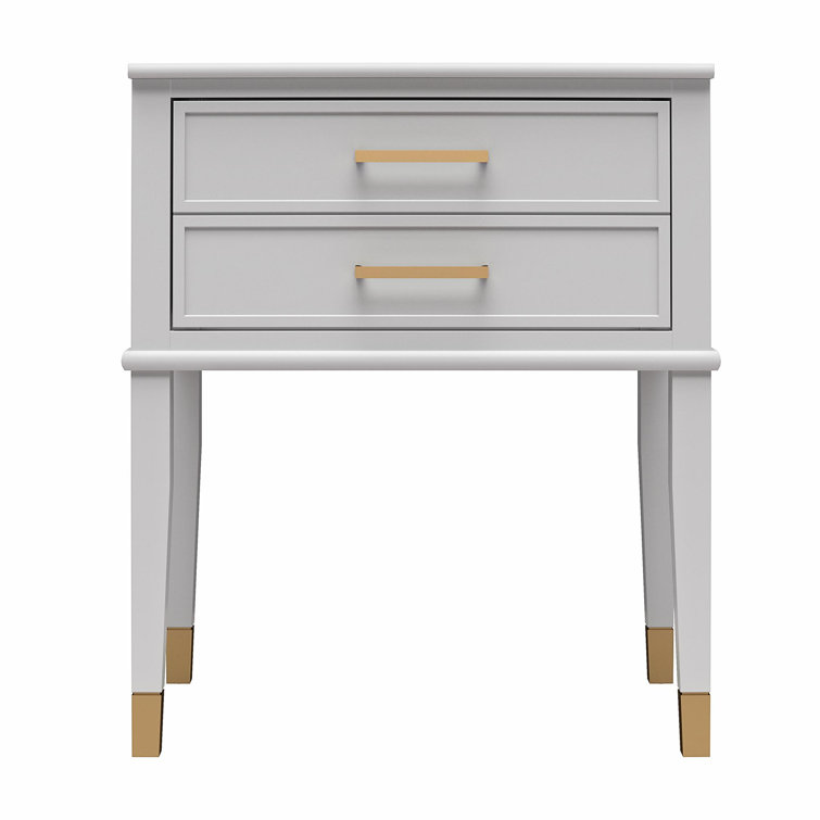 Dove Gray Wooden End Table with Gold Accents and Storage