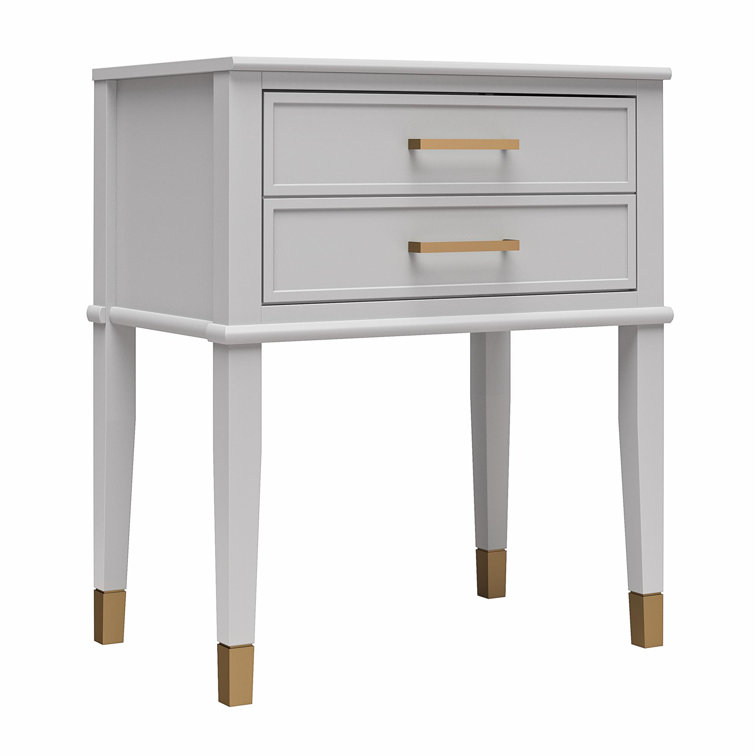 Dove Gray Wooden End Table with Gold Accents and Storage