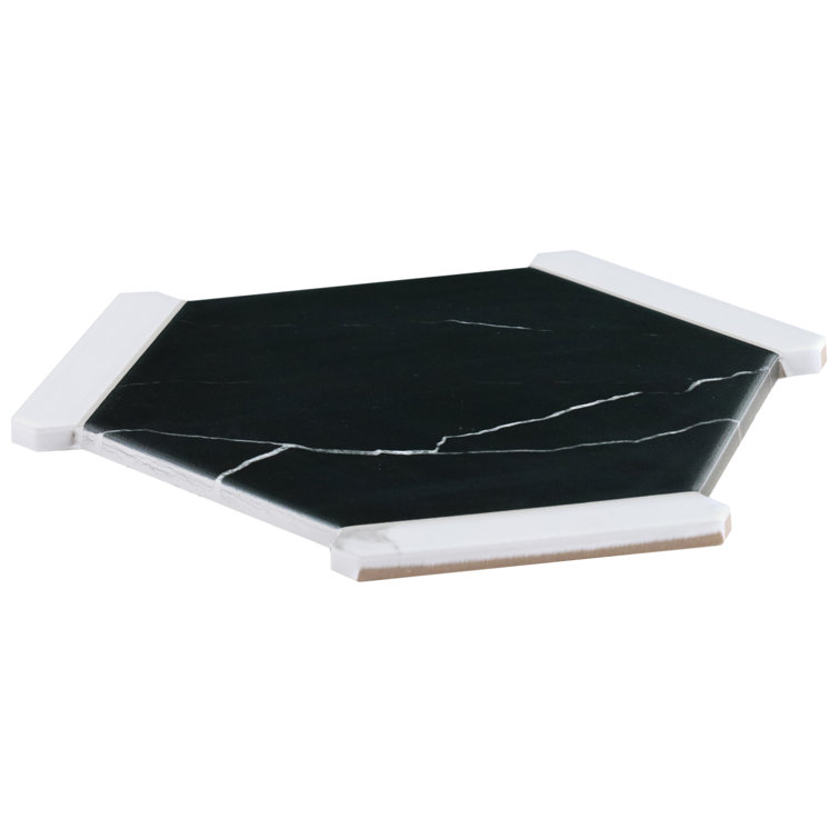 Samara Black and White Hexagon Porcelain Tile Set