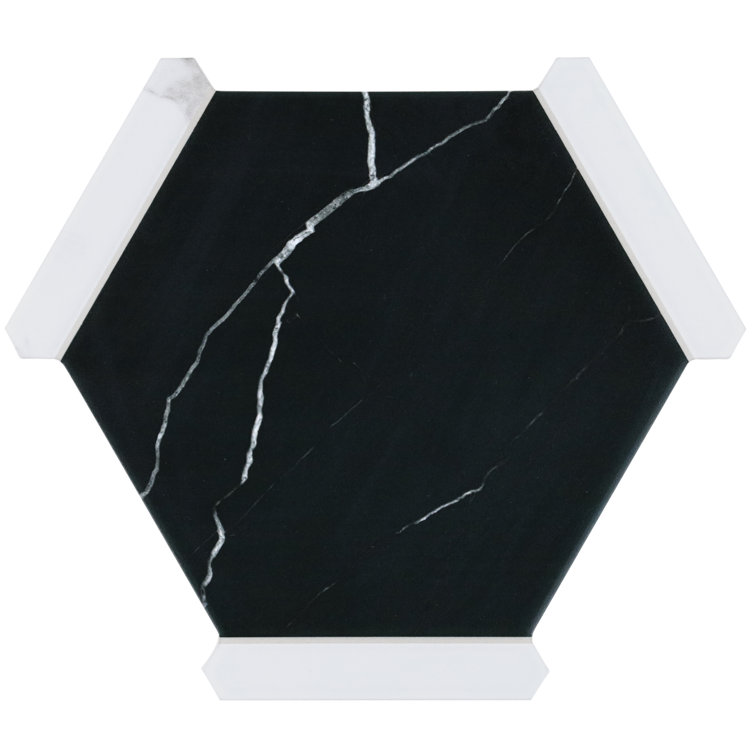 Samara Black and White Hexagon Porcelain Tile Set