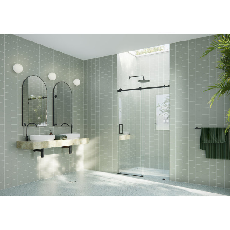 Astro 48" Frameless Glass Sliding Shower Door with Matte Black Hardware