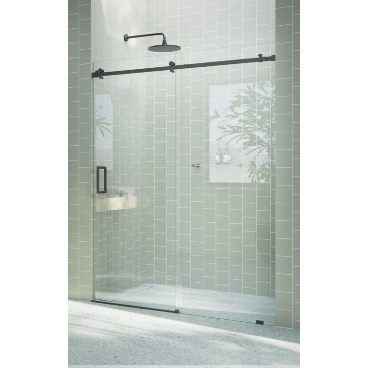 Astro 78" Frameless Glass Sliding Shower Door with Matte Black Hardware