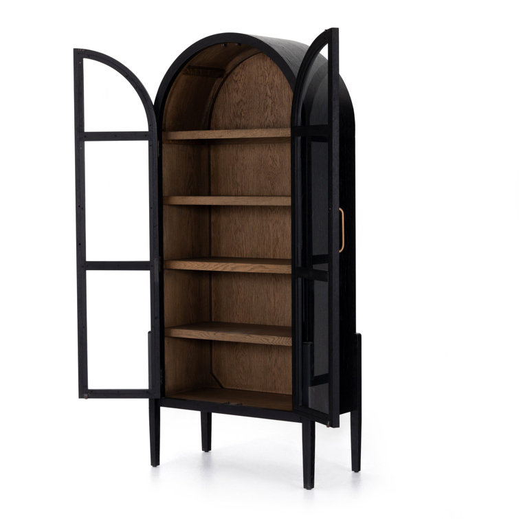 Contemporary Black Solid Oak 38" Adjustable Shelving Curio Cabinet
