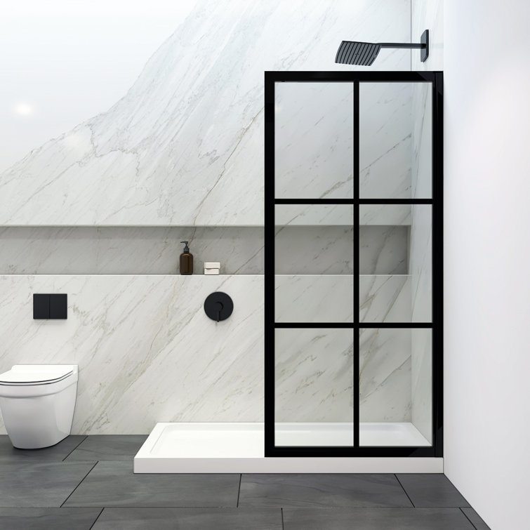 75'' Black Aluminum and Glass Framed Shower Enclosure