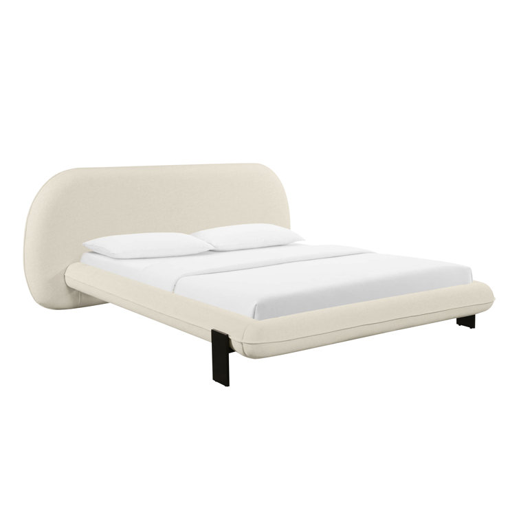 Ophelia Cream Faux Wool Upholstered Queen Platform Bed