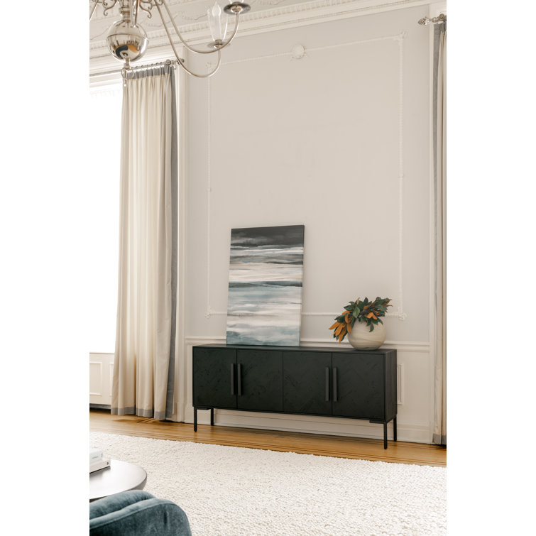77'' Matte Black Mango Wood Sideboard with Iron Legs