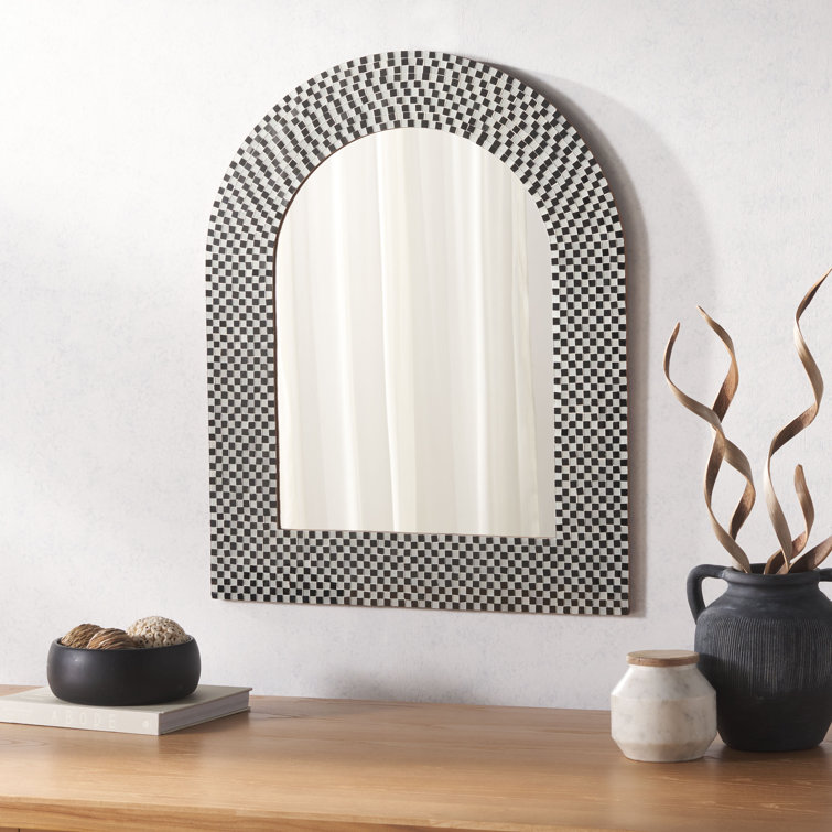 Black and White Mosaic Arch Wall Mirror with Glass