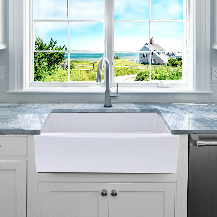 33'' White Fireclay Farmhouse Single Bowl Kitchen Sink