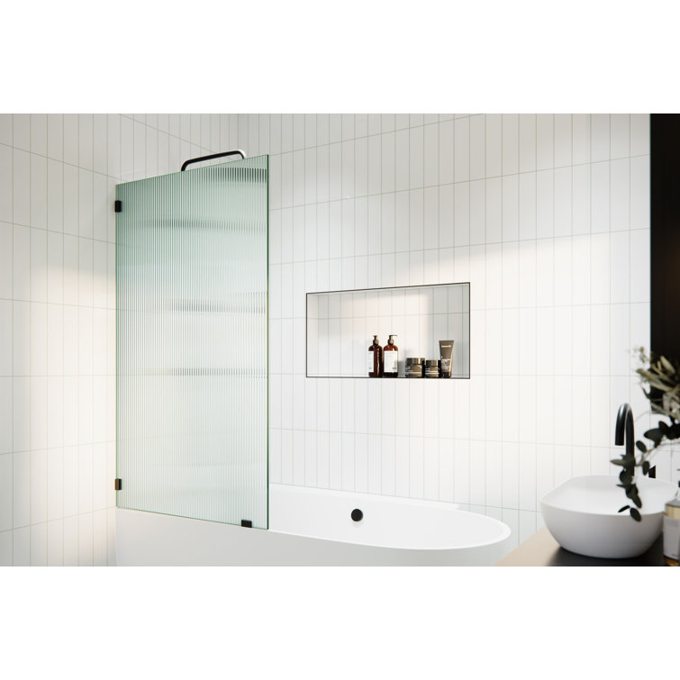 Gaia 34" x 58.25" Frameless Fluted Glass Bath Panel with Matte Black Hardware