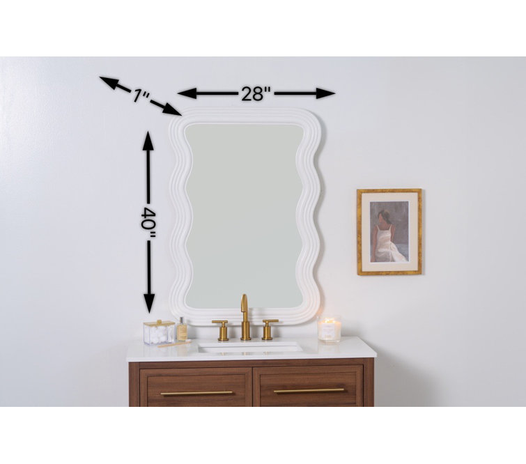 White Wavy Framed Glass Accent Mirror