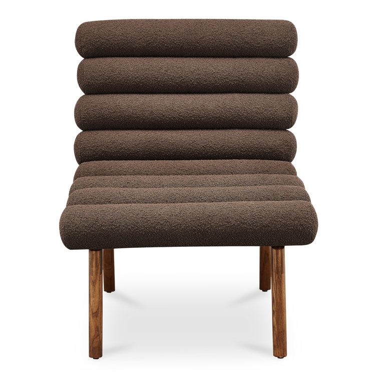 Brown Boucle Upholstered Lounge Chair with Solid Wood Legs