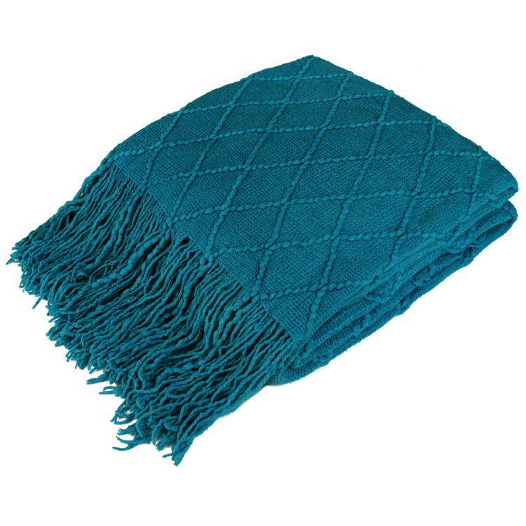 Teal Blue Knitted Fleece Reversible Throw Blanket