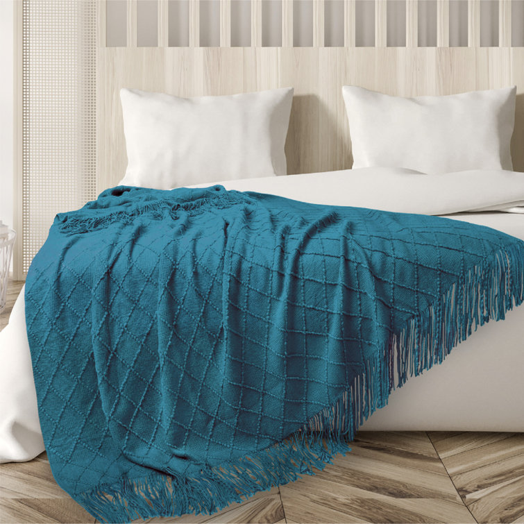 Teal Blue Knitted Fleece Reversible Throw Blanket