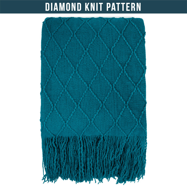 Teal Blue Knitted Fleece Reversible Throw Blanket