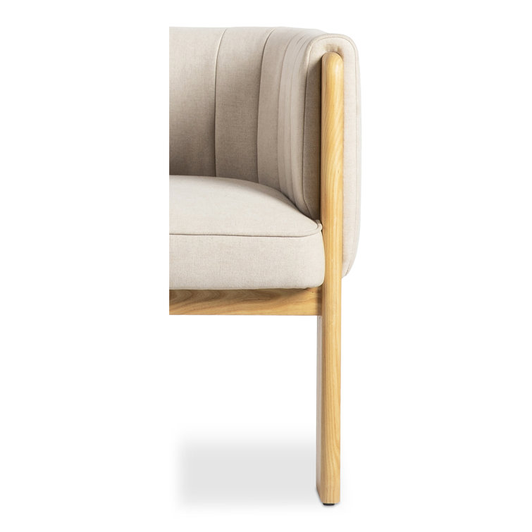 Beige Polyester Upholstered Barrel Chair with Natural Wood Frame