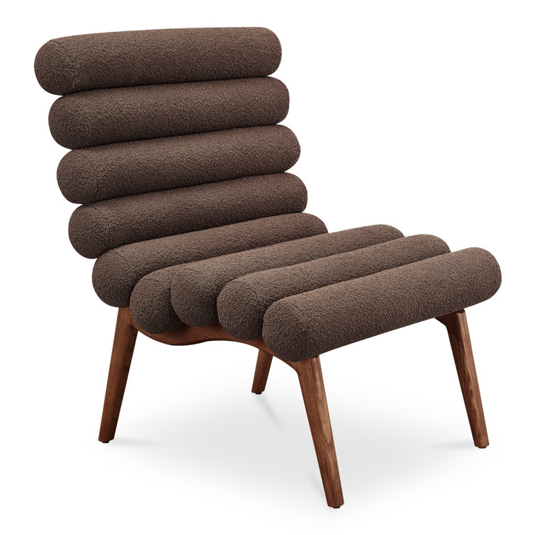 Brown Boucle Upholstered Lounge Chair with Solid Wood Legs