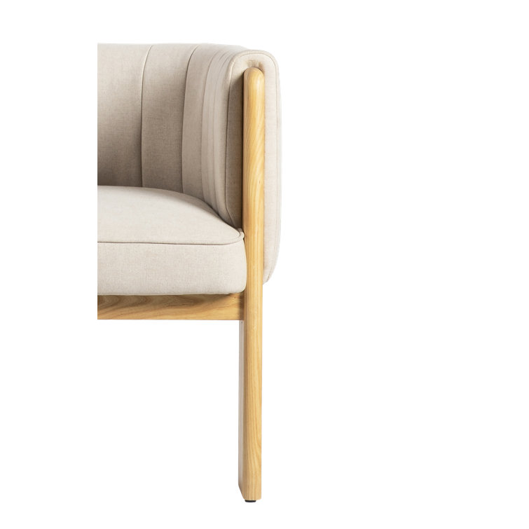 Beige Polyester Upholstered Barrel Chair with Natural Wood Frame