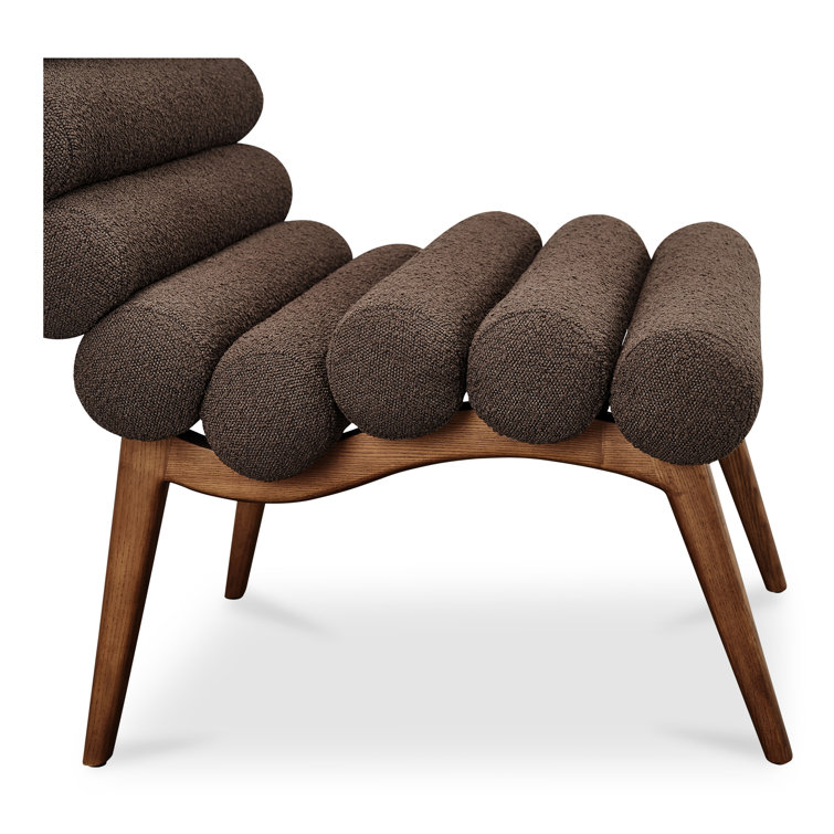 Brown Boucle Upholstered Lounge Chair with Solid Wood Legs