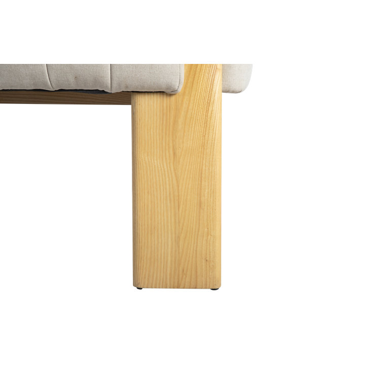 Beige Polyester Upholstered Barrel Chair with Natural Wood Frame