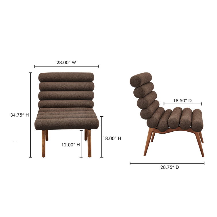 Brown Boucle Upholstered Lounge Chair with Solid Wood Legs