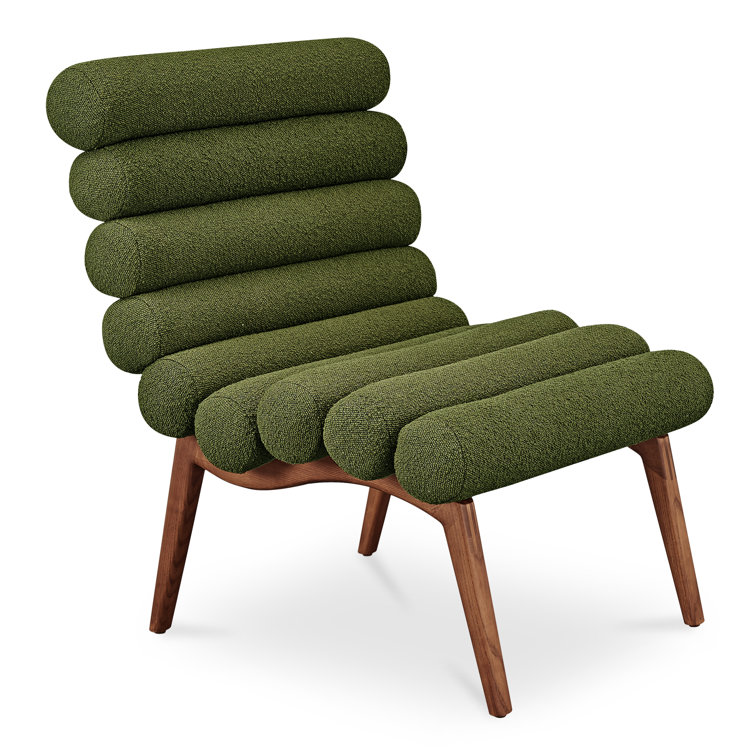 Arlo Barrel Dark Green Metal Accent Chair in Green Boucle