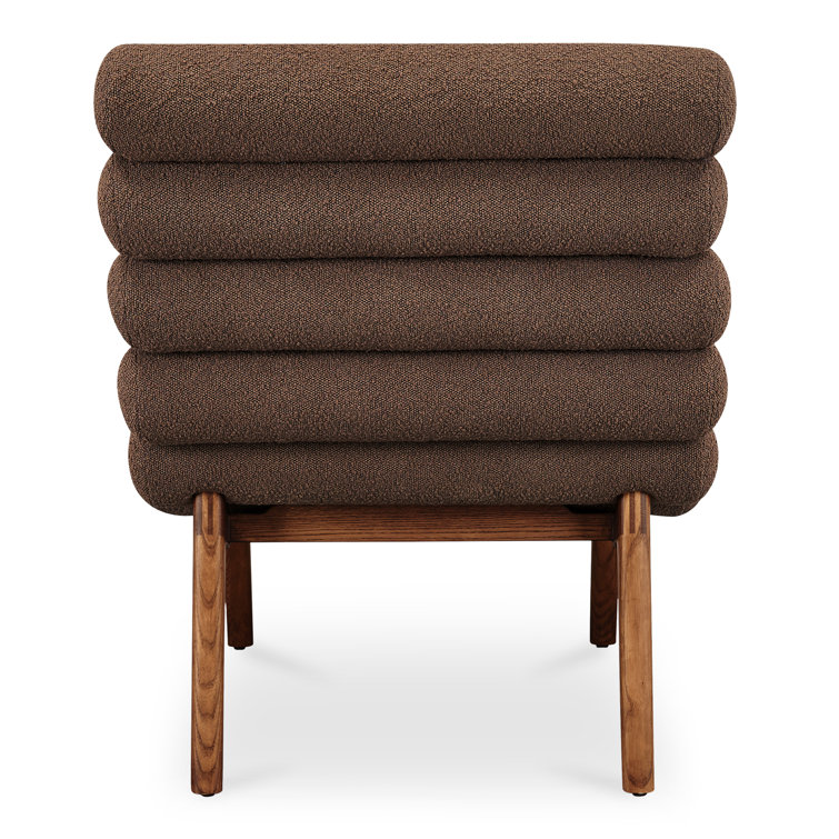 Brown Boucle Upholstered Lounge Chair with Solid Wood Legs