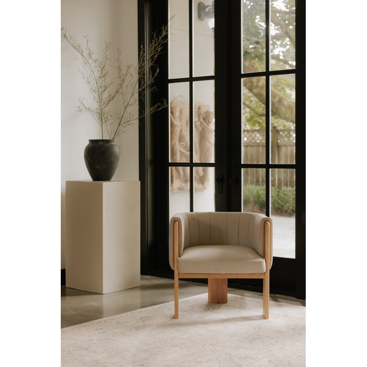 Green Velvet and Natural Wood Barrel Chair