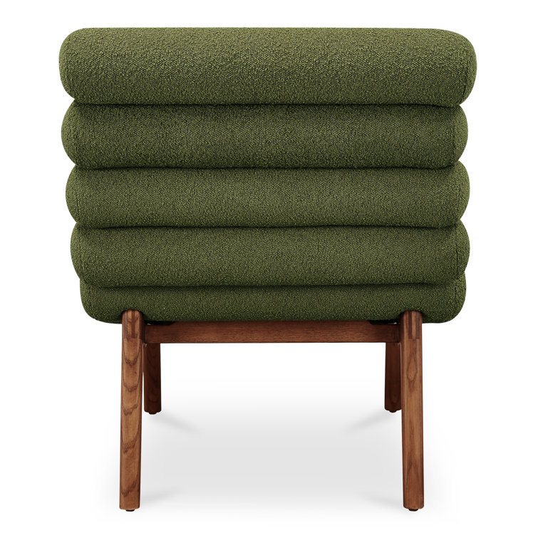 Arlo Barrel Dark Green Metal Accent Chair in Green Boucle