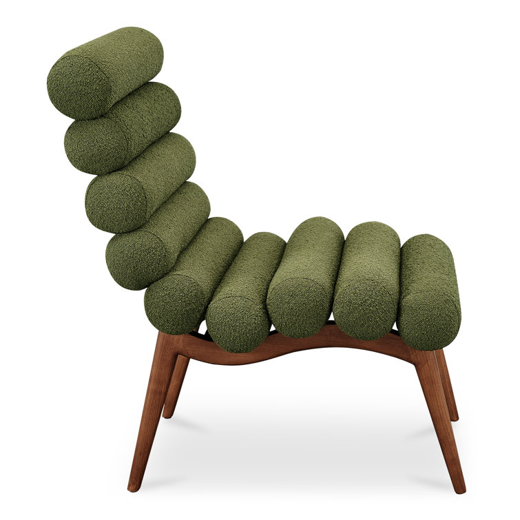Arlo Barrel Dark Green Metal Accent Chair in Green Boucle