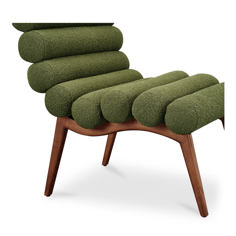 Arlo Barrel Dark Green Metal Accent Chair in Green Boucle