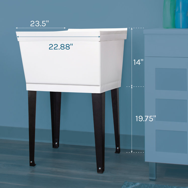 White Freestanding Utility Sink with Black Metal Legs