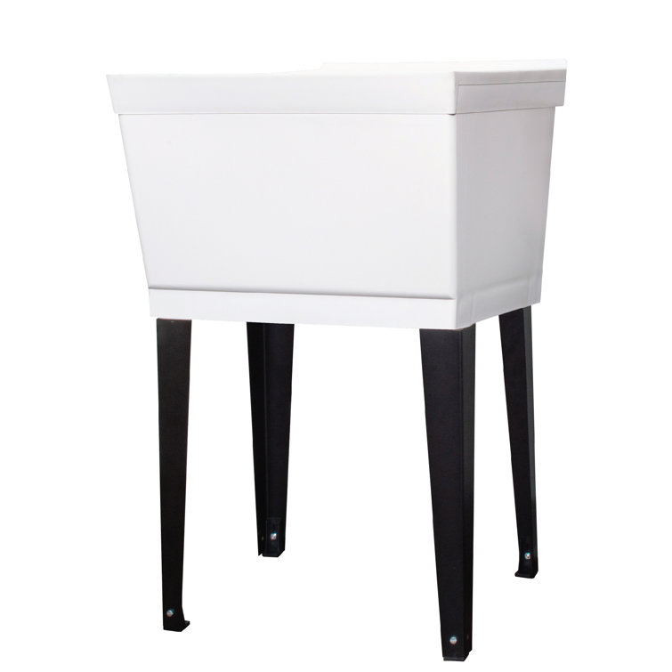 White Freestanding Utility Sink with Black Metal Legs