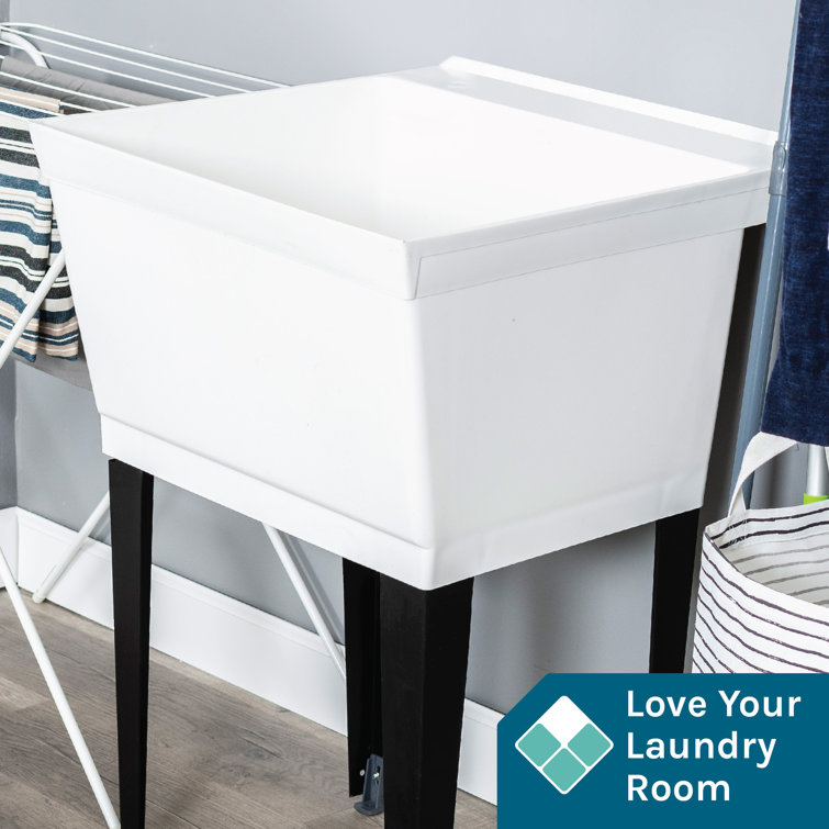 White Freestanding Utility Sink with Black Metal Legs