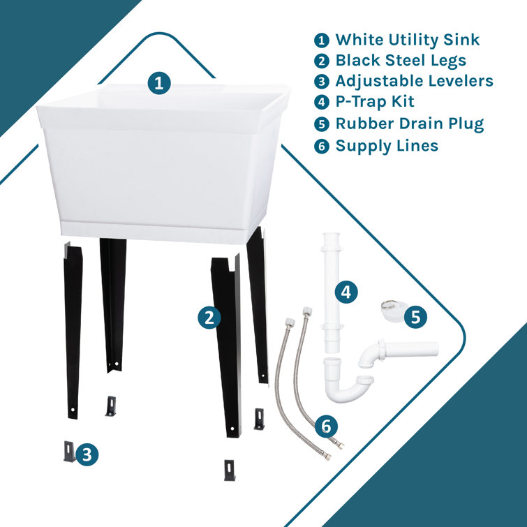 White Freestanding Utility Sink with Black Metal Legs