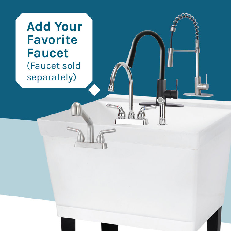 White Freestanding Utility Sink with Black Metal Legs